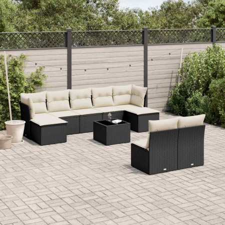 Set de sofás de jardín 10 pzas cojines ratán sintético negro