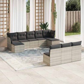 Set sofás jardín 10 pzas con cojines ratán sintético gris claro Set sofás jardín 10 pzas con cojines ratán sintético gris claro