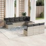 Set sofás jardín 10 pzas con cojines ratán sintético gris claro