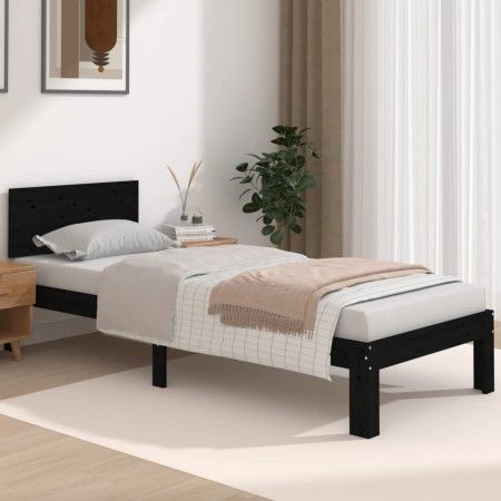 Black single solid wood bed frame 75x190 cm by vidaXL, Beds and slatted bases - Ref: Foro24-810459, Price: 119,34 €, Discount: %