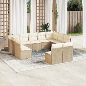 Set de sofás de jardín 11pzas con cojines ratán sintético beige