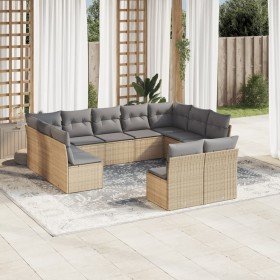 Set de sofás de jardín 11pzas con cojines ratán sintético beige Set de sofás de jardín 11pzas con cojines ratán sintético beige