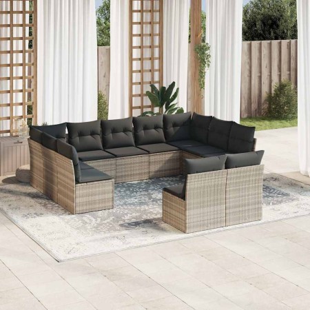 Set de sofás de jardín 11 pzas y cojines ratán sintético gris