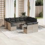 Set de sofás de jardín 12 pzas y cojines ratán sintético gris
