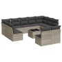 Set de sofás de jardín 12 pzas y cojines ratán sintético gris