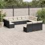 Set de sofás de jardín y cojines 13 pzas ratán sintético negro