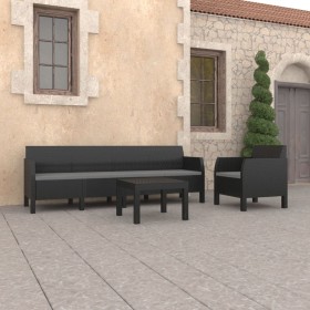 Set de muebles de jardín 3 pzas cojines PP ratán gris antracita