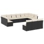Set de sofás de jardín y cojines 13 pzas ratán sintético negro