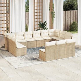 Set sofás de jardín con cojines 13 pzas ratán sintético beige