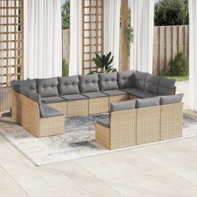 Set sofás de jardín con cojines 13 pzas ratán sintético beige Set sofás de jardín con cojines 13 pzas ratán sintético beige