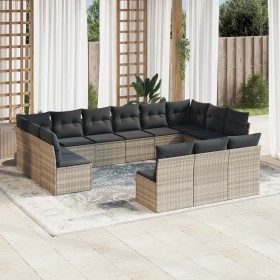 Set sofás de jardín con cojines 13 piezas ratán sintético gris