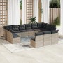 Set sofás de jardín con cojines 13 piezas ratán sintético gris