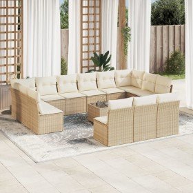 Set sofás de jardín 14 pzas con cojines ratán sintético beige en Conjuntos de jardín | Comprar online en Foro24