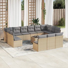 Set sofás de jardín 14 pzas con cojines ratán sintético beige en Conjuntos de jardín | Comprar online en Foro24