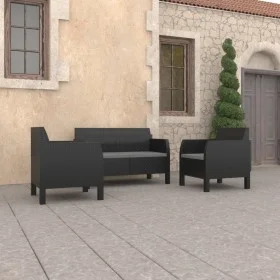 3-teiliges Gartenmöbel-Set PP Rattan anthrazitgraue Kissen von vidaXL, Gartensets - Ref: Foro24-3079671, Preis: 398,45 €, Rab...