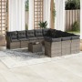 Set de sofás de jardín 12 pzas con cojines ratán sintético gris