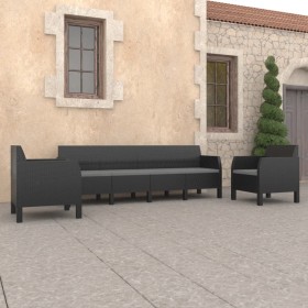 Set de muebles jardín 3 piezas cojines PP ratán gris antracita