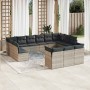 Set sofás de jardín con cojines 13 piezas ratán sintético gris