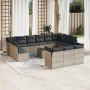 Set sofás jardín 14 pzas con cojines ratán sintético gris claro