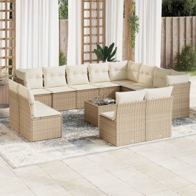 Set sofás de jardín con cojines 13 pzas ratán sintético beige Set sofás de jardín con cojines 13 pzas ratán sintético beige