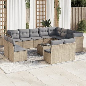 Set sofás de jardín con cojines 13 pzas ratán sintético beige Set sofás de jardín con cojines 13 pzas ratán sintético beige