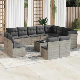 Set sofás de jardín con cojines 13 piezas ratán sintético gris