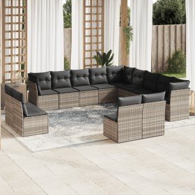 Set sofás de jardín con cojines 13 piezas ratán sintético gris en Conjuntos de jardín | Comprar online en Foro24