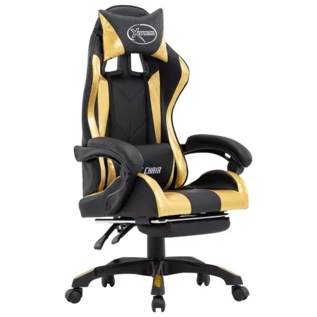 Gaming-Stuhl mit Fußstütze aus schwarzem und goldenem Kunstleder von vidaXL, Bürostühle - Ref: Foro24-287988, Preis: 165,26 €...