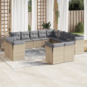 Set sofás de jardín con cojines 13 pzas ratán sintético beige
