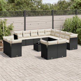 Set sofás de jardín 14 pzas con cojines ratán sintético negro Set sofás de jardín 14 pzas con cojines ratán sintético negro
