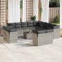 Set sofás jardín 14 pzas con cojines ratán sintético gris claro