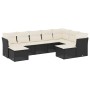 Set de sofás de jardín 8 piezas y cojines ratán sintético negro