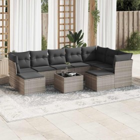 Set sofás jardín 10 pzas con cojines ratán sintético gris claro