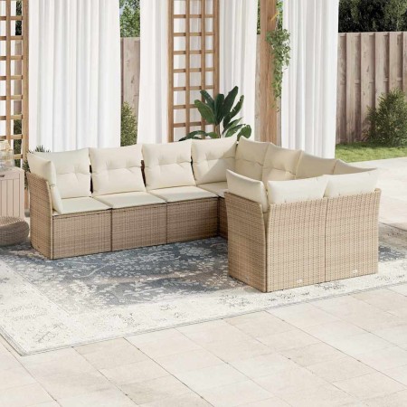 Juego de sofás de jardín con cojines beige 8 pzas ratán PE