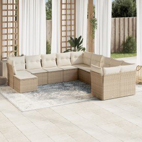 Set de sofás de jardín 11pzas con cojines ratán sintético beige