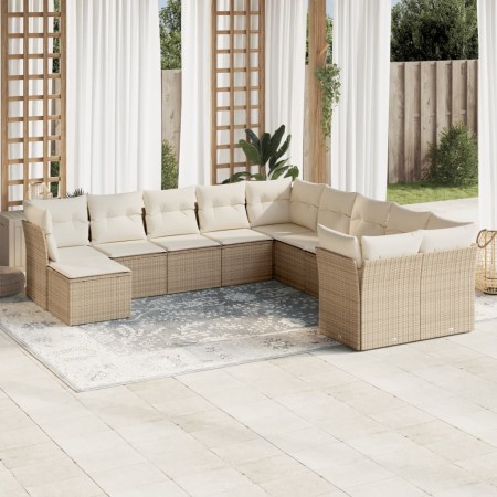 Set de sofás de jardín 11pzas con cojines ratán sintético beige