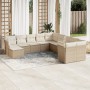 Set de sofás de jardín 11pzas con cojines ratán sintético beige