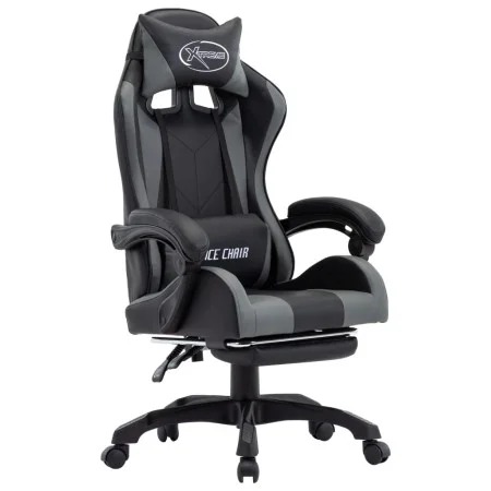 Silla gaming con reposapiés cuero sintético gris y negro de vidaXL, Sillas de oficina - Ref: Foro24-287990, Precio: 183,11 €,...