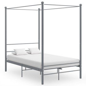 Estructura de cama con dosel sin colchón metal gris 120x200 cm Estructura de cama con dosel sin colchón metal gris 120x200 cm