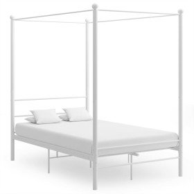 Estructura de cama con dosel sin colchón metal blanco 140x200cm Estructura de cama con dosel sin colchón metal blanco 140x200cm