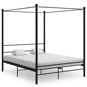 Estructura de cama con dosel sin colchón metal negro 160x200 cm Estructura de cama con dosel sin colchón metal negro 160x200 cm
