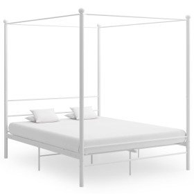 Estructura de cama con dosel sin colchón metal blanco 160x200cm Estructura de cama con dosel sin colchón metal blanco 160x200cm