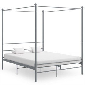 Estructura de cama con dosel sin colchón metal gris 160x200 cm Estructura de cama con dosel sin colchón metal gris 160x200 cm