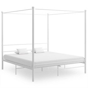 Estructura de cama con dosel sin colchón metal blanco 180x200cm Estructura de cama con dosel sin colchón metal blanco 180x200cm