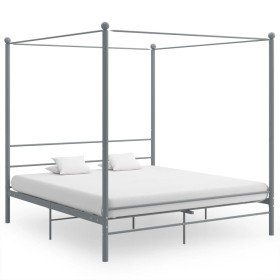 Estructura de cama con dosel sin colchón metal gris 180x200 cm Estructura de cama con dosel sin colchón metal gris 180x200 cm