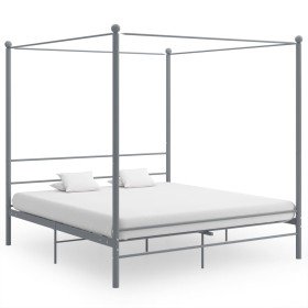 Estructura de cama con dosel sin colchón metal gris 200x200 cm Estructura de cama con dosel sin colchón metal gris 200x200 cm