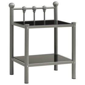 Mesita de noche metal y vidrio gris y negro 45x34,5x60,5 cm Mesita de noche metal y vidrio gris y negro 45x34,5x60,5 cm