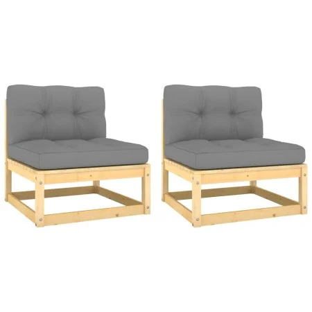 Central garden sofa 2 pieces with solid pine wood cushions gray by vidaXL, Modular outdoor sofas - Ref: Foro24-805735, Price:...