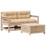 Juego de muebles de jardín 3 pzas y cojines madera maciza pino