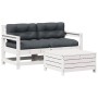 Set de muebles de jardín 3 pzas con cojines madera pino blanco
